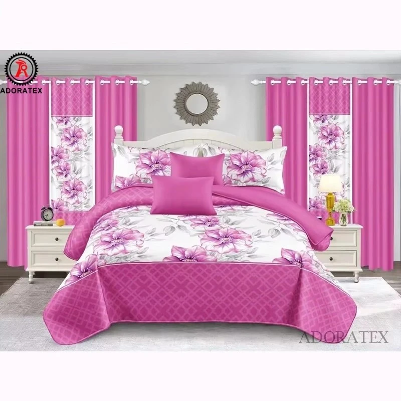 Skin friendly Printed 5-piece bed sheet set with curtains
