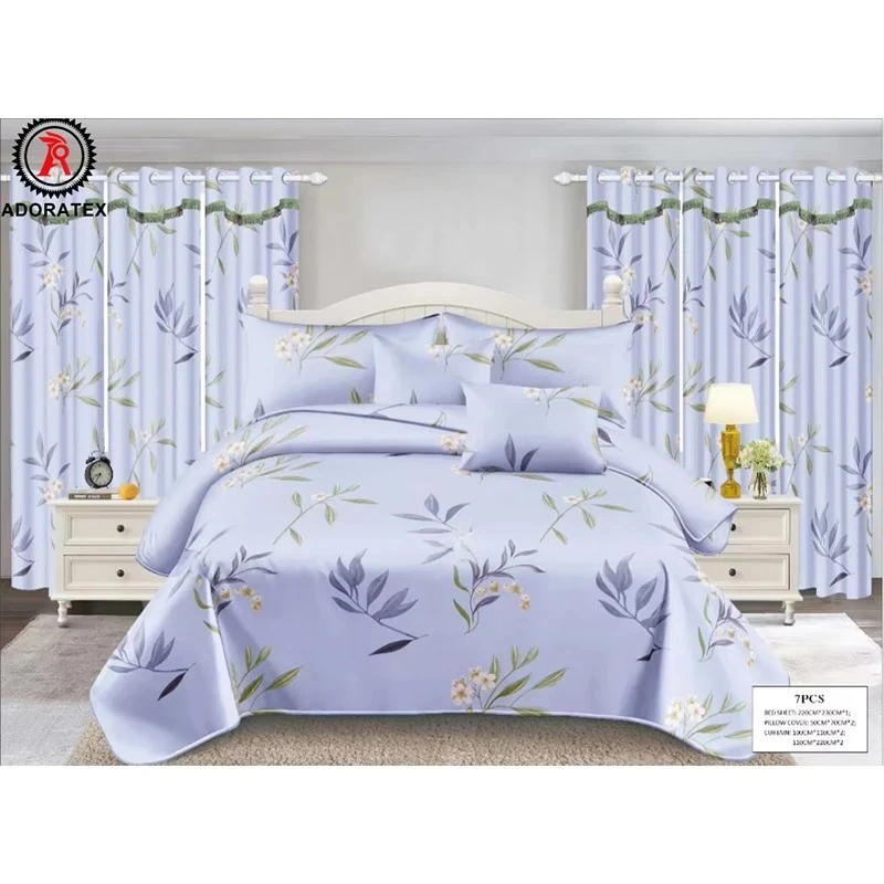 Standard African 9-piece bed sheet set including curtains with large curtains